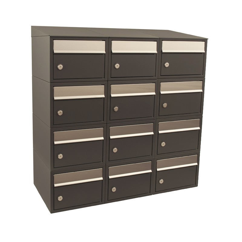 Brievenbus Brick 3-breed, 4-hoog met dak antraciet