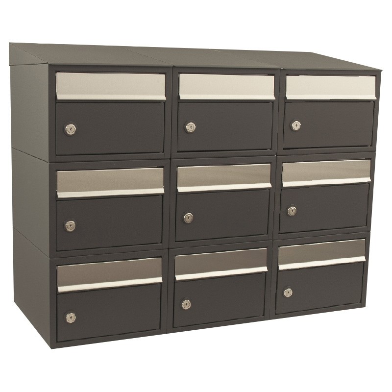 Brievenbus Brick 3-breed, 3-hoog met dak antraciet