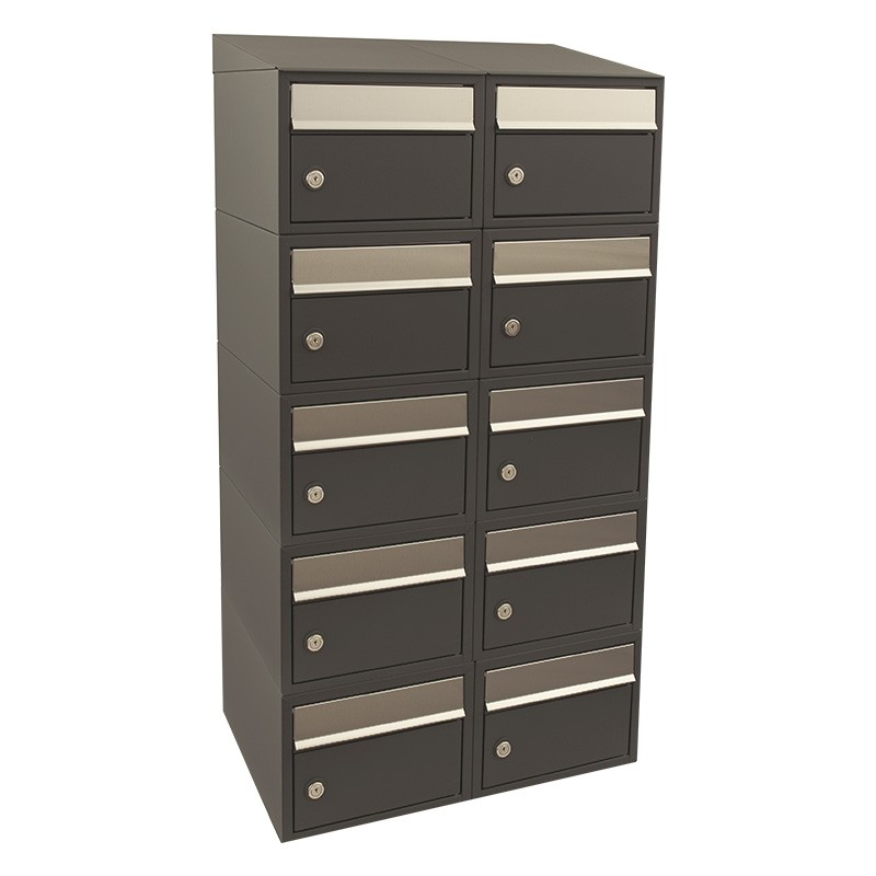 Brievenbus Brick 2-breed, 5-hoog met dak antraciet