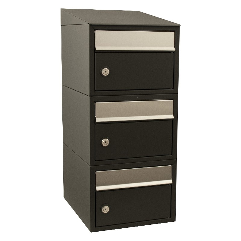 Brievenbus Brick 3-hoog met dak zwart