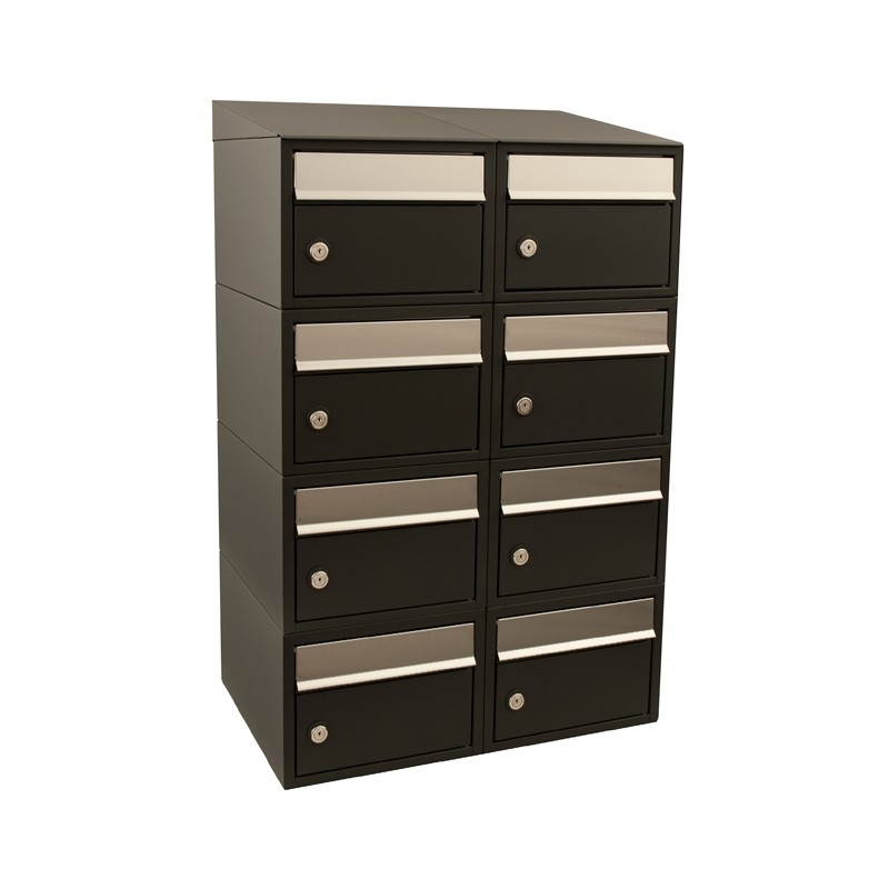 Brievenbus Brick 2-breed, 4-hoog met dak zwart