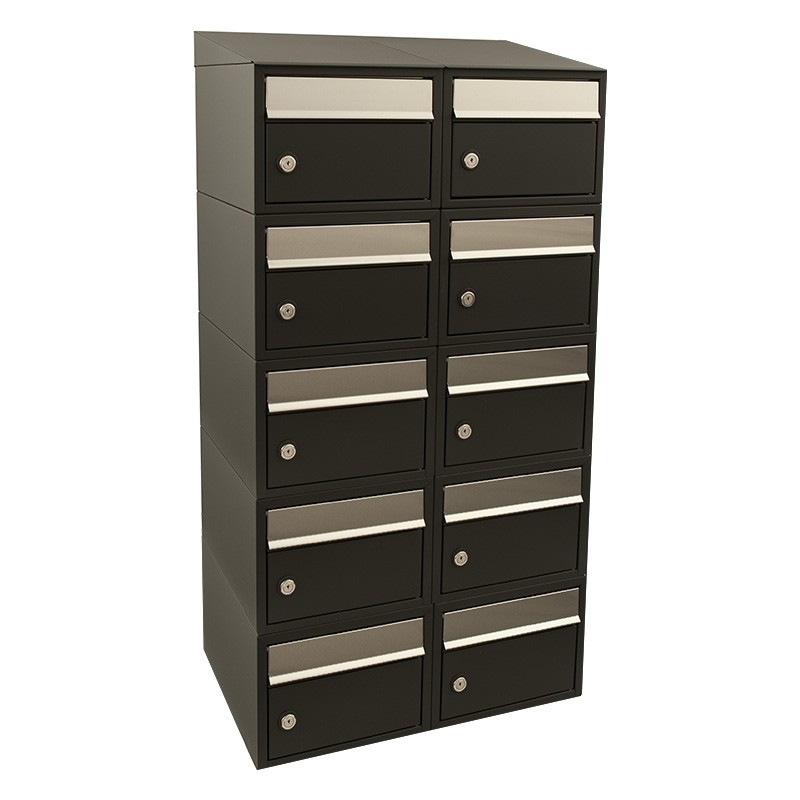 Brievenbus Brick 2-breed, 5-hoog met dak zwart