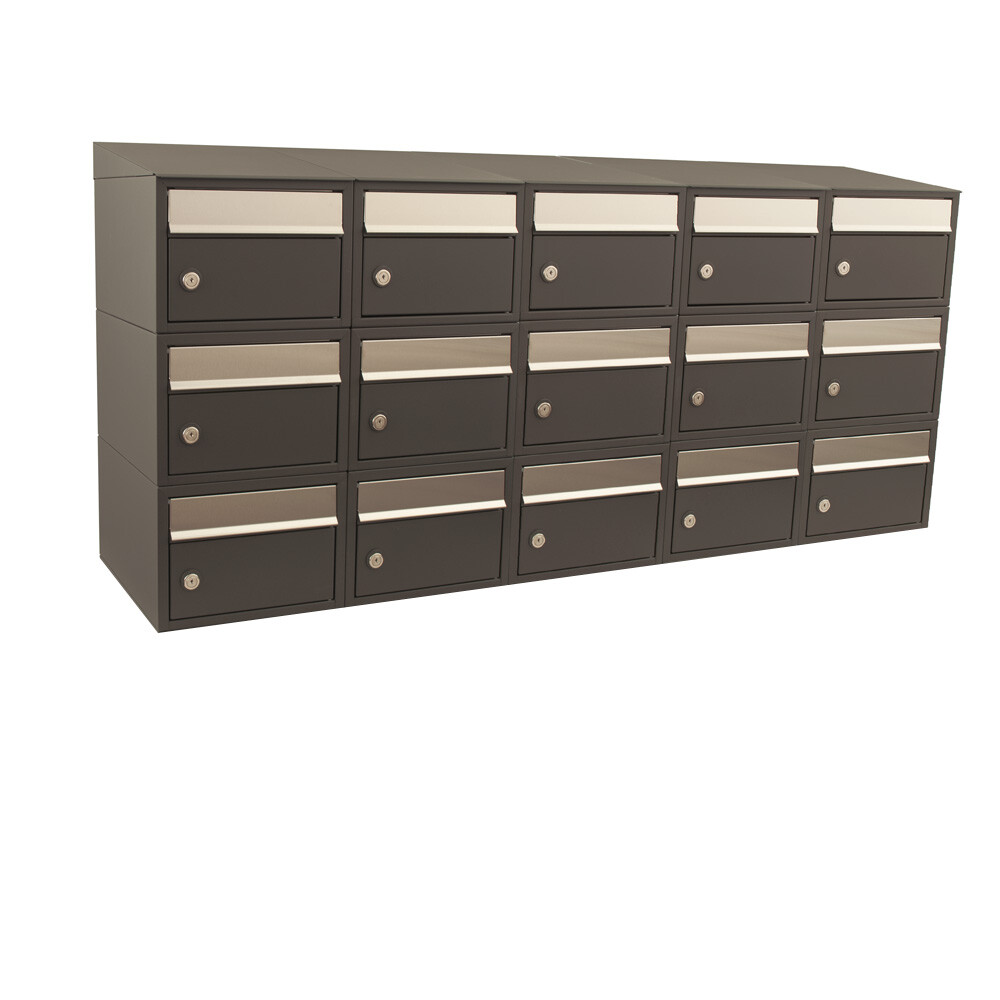 Brievenbus Brick 5-breed, 3-hoog met dak antraciet