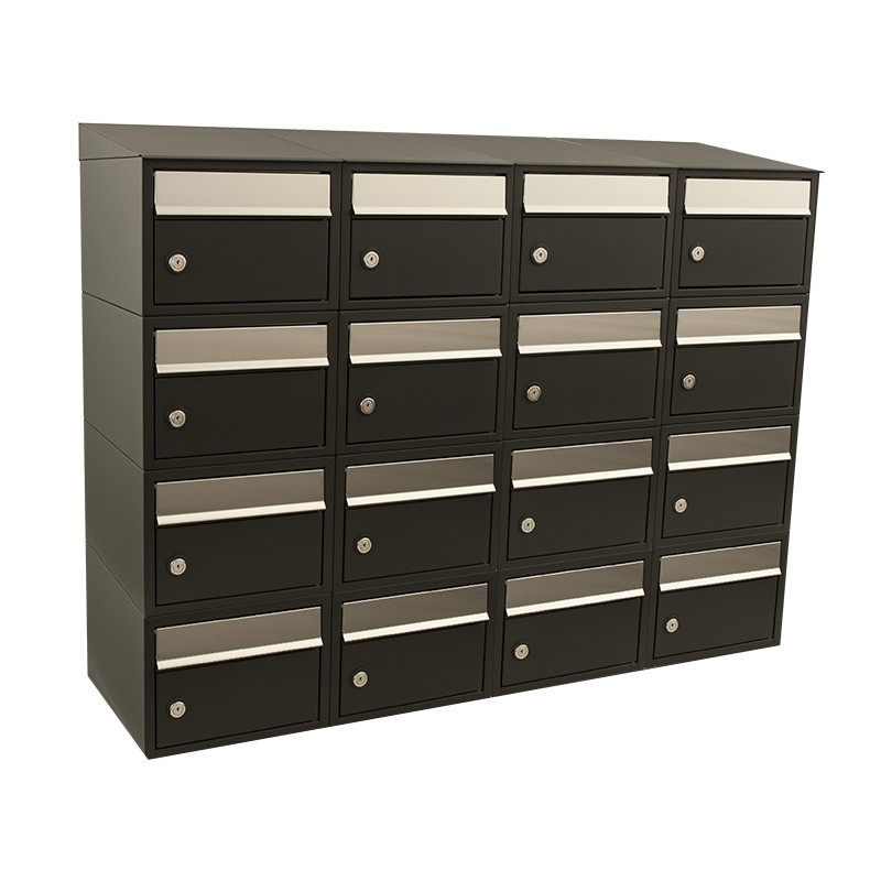 Brievenbus Brick 4-breed, 4-hoog met dak zwart