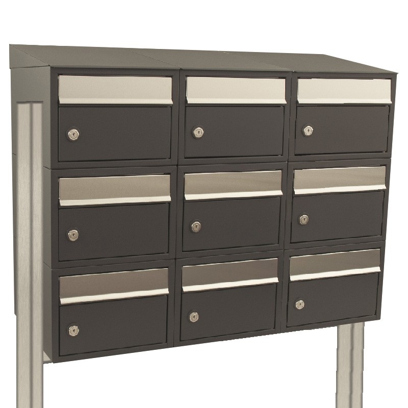 Brievenbus Brick 3-breed, 3-hoog met dak op statief antraciet