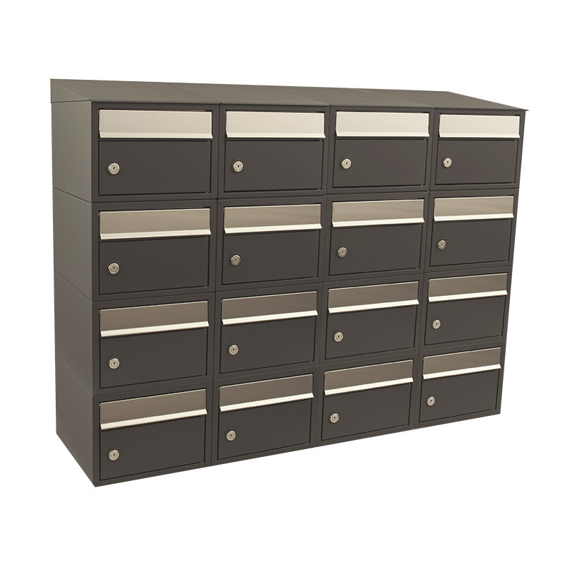 Brievenbus Brick 4-breed, 4-hoog met dak antraciet