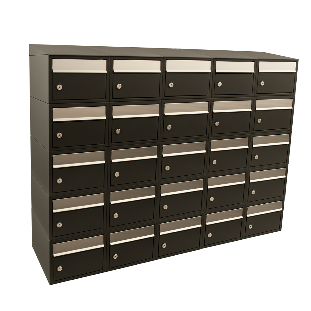 Brievenbus Brick 5-breed, 5-hoog met dak zwart