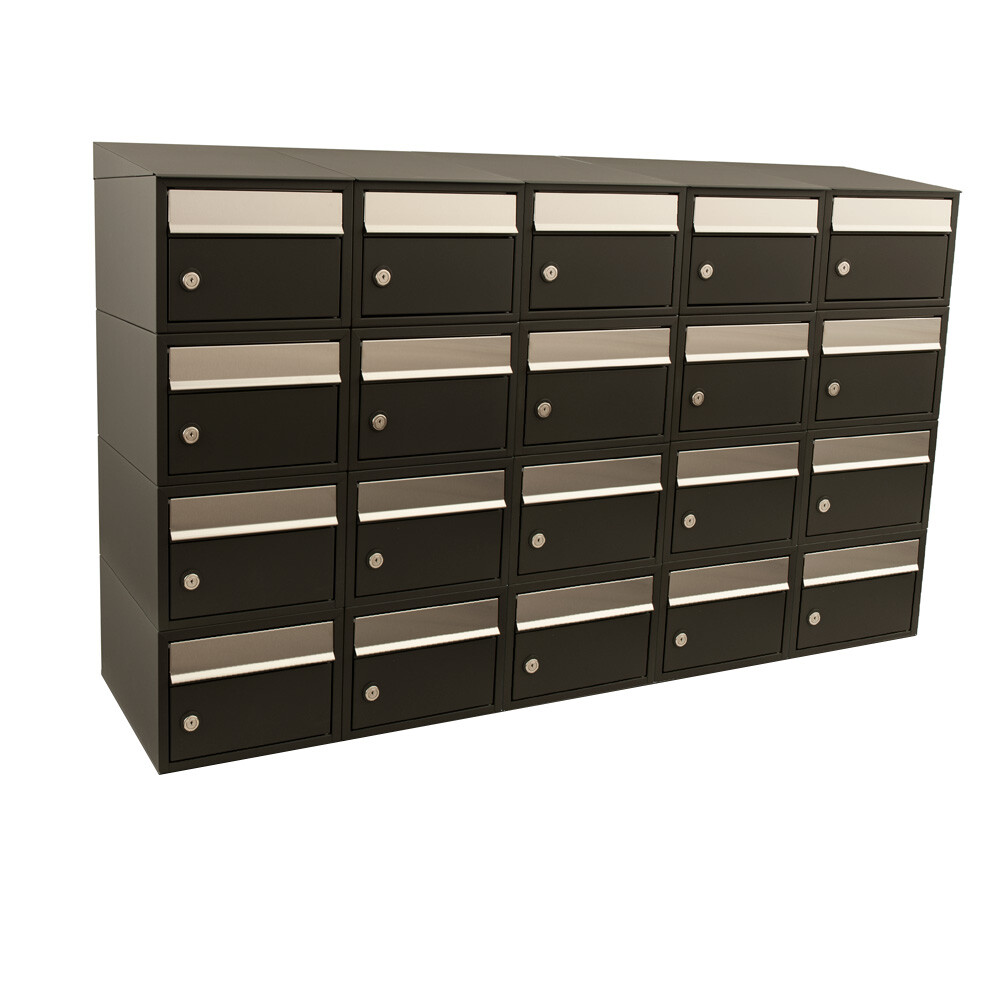 Brievenbus Brick 5-breed, 4-hoog met dak zwart