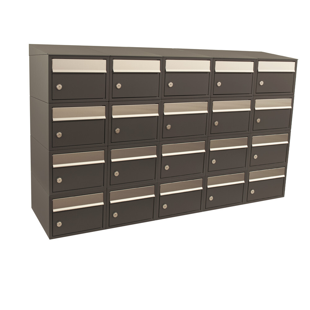 Brievenbus Brick 5-breed, 4-hoog met dak antraciet