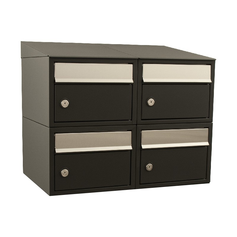 Brievenbus Brick 2-breed, 2-hoog met dak zwart