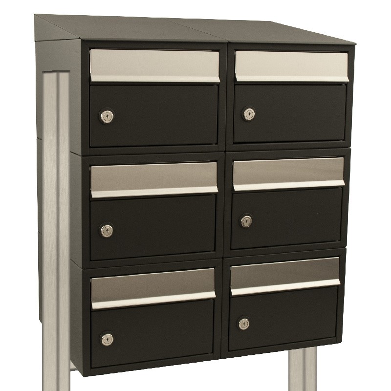 Brievenbus Brick 2-breed, 3-hoog met dak op statief zwart