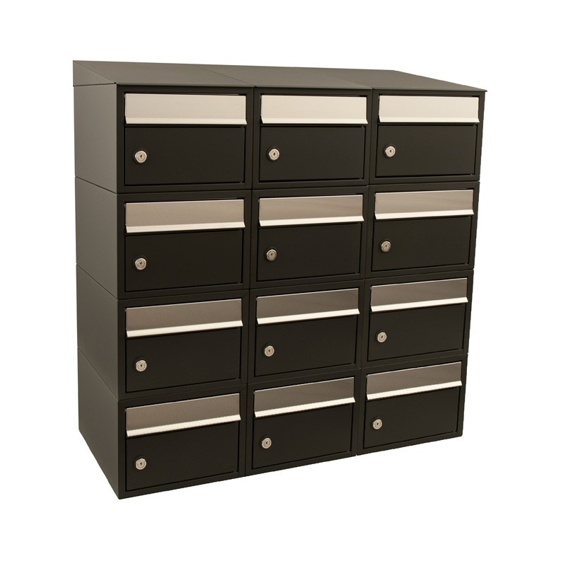 Brievenbus Brick 3-breed, 4-hoog met dak zwart