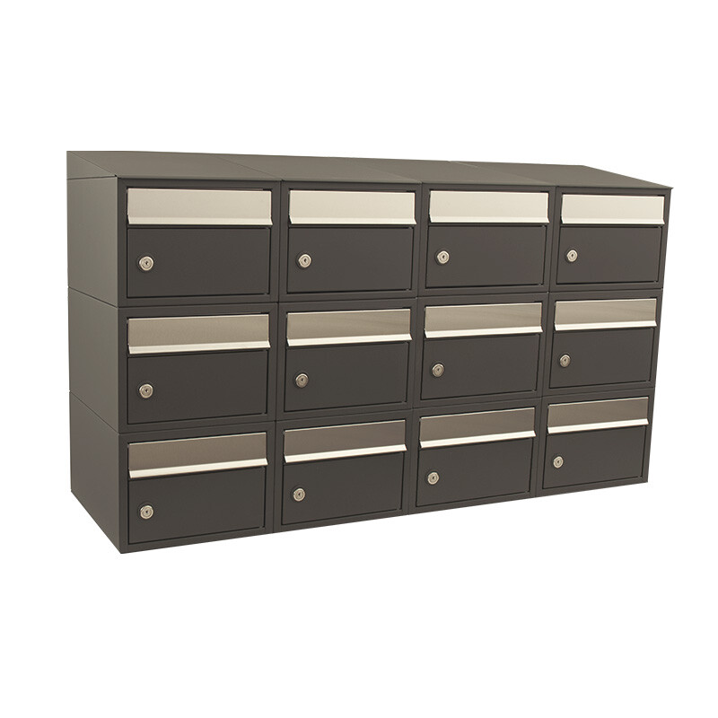 Brievenbus Brick 4-breed, 3-hoog met dak antraciet